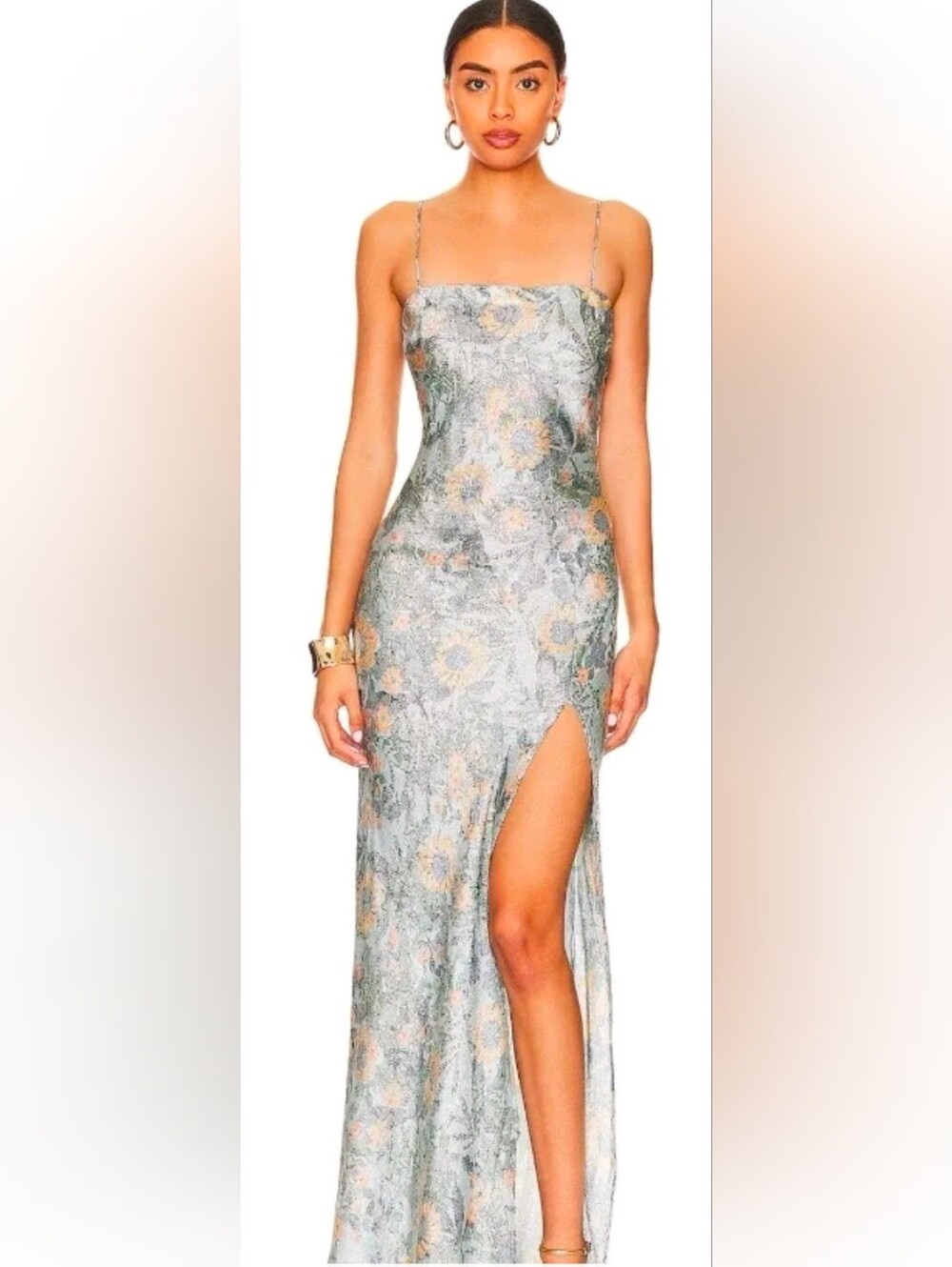 bec + bridge 'Nina' Green Floral Strapless Slip Maxi Dress with Slit